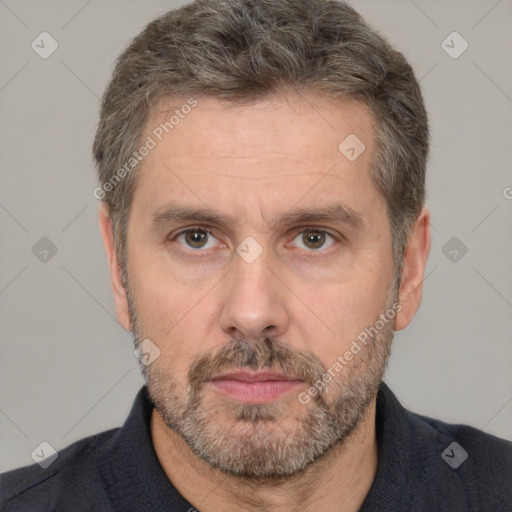 Neutral white adult male with short  brown hair and brown eyes