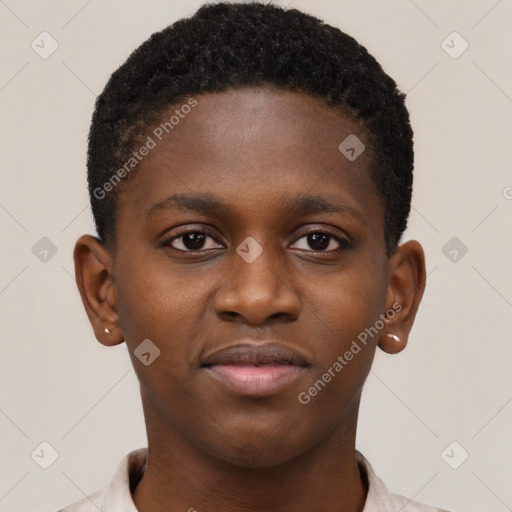 Neutral black young-adult male with short  brown hair and brown eyes