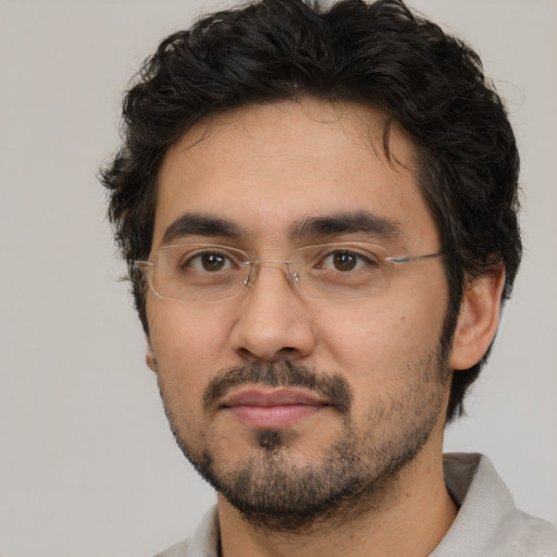 Neutral white adult male with short  black hair and brown eyes