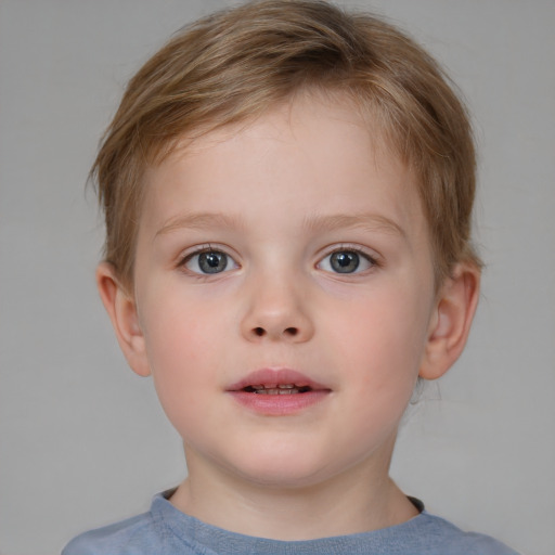 Neutral white child male with short  brown hair and blue eyes