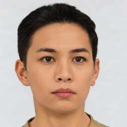 Neutral asian young-adult female with short  black hair and brown eyes