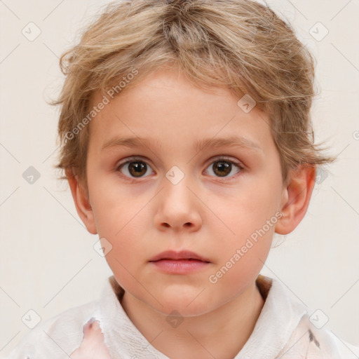 Neutral white child female with short  brown hair and brown eyes