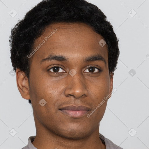 Neutral black young-adult male with short  brown hair and brown eyes