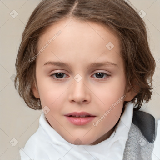 Neutral white child female with medium  brown hair and brown eyes