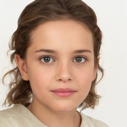 Neutral white child female with medium  brown hair and brown eyes