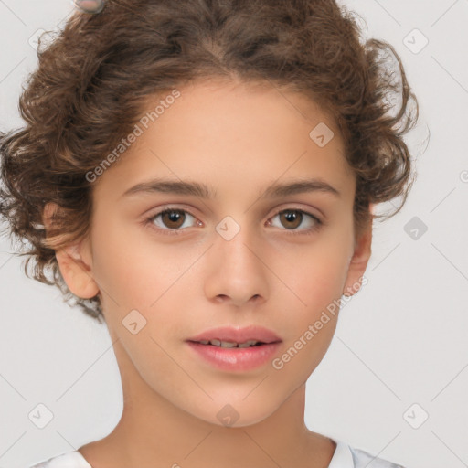 Neutral white child female with medium  brown hair and brown eyes