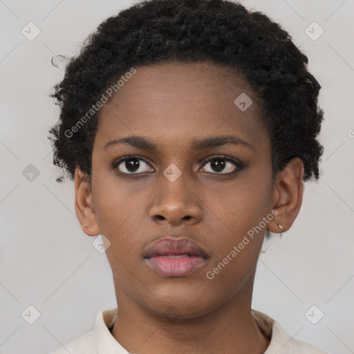 Neutral black young-adult female with short  brown hair and brown eyes