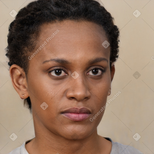 Neutral black young-adult female with short  brown hair and brown eyes