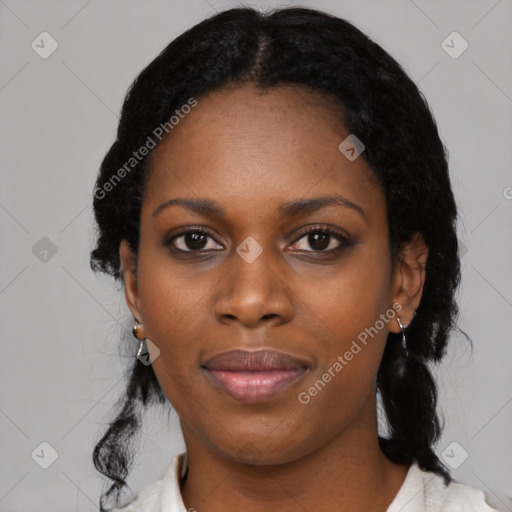 Neutral black young-adult female with medium  black hair and brown eyes