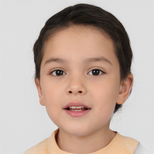 Neutral white child female with short  brown hair and brown eyes