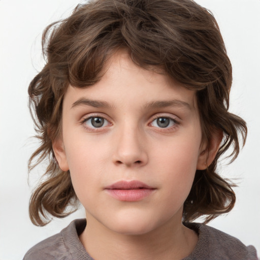 Neutral white child female with medium  brown hair and brown eyes