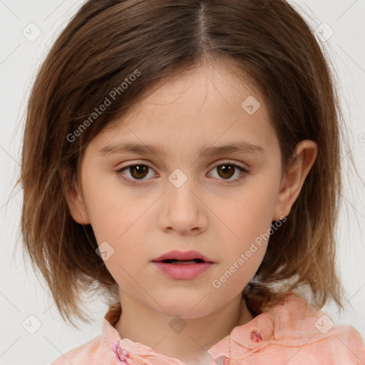 Neutral white child female with medium  brown hair and brown eyes