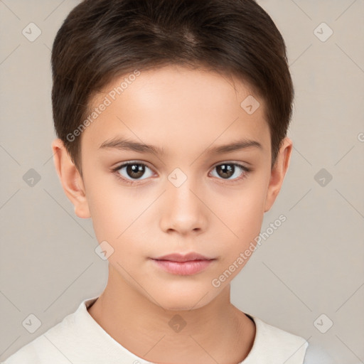 Neutral white child female with short  brown hair and brown eyes