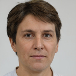 Neutral white adult male with short  brown hair and brown eyes