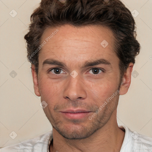 Neutral white adult male with short  brown hair and brown eyes