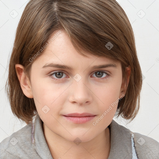 Neutral white young-adult female with medium  brown hair and grey eyes