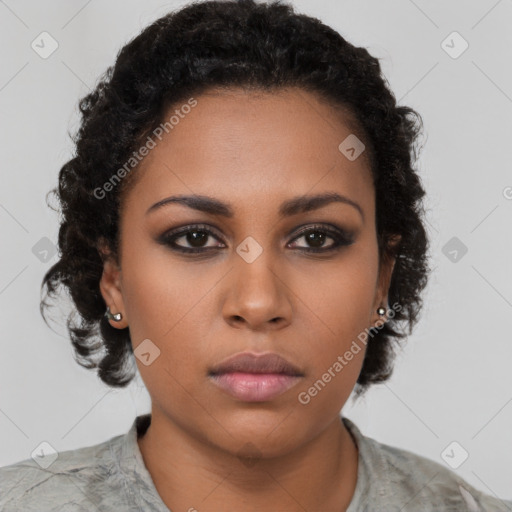 Neutral black young-adult female with short  brown hair and brown eyes