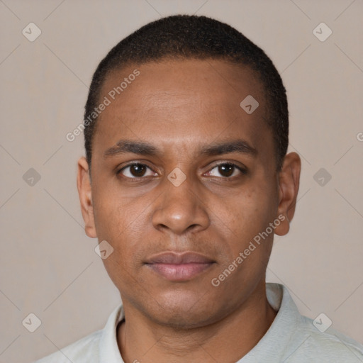 Neutral black young-adult male with short  brown hair and brown eyes