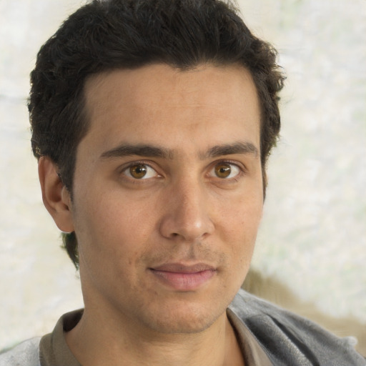 Neutral white adult male with short  brown hair and brown eyes