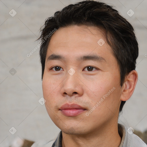 Neutral asian young-adult male with short  black hair and brown eyes