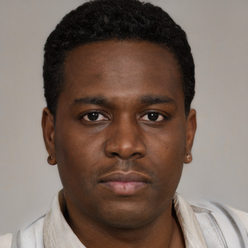 Neutral black young-adult male with short  brown hair and brown eyes