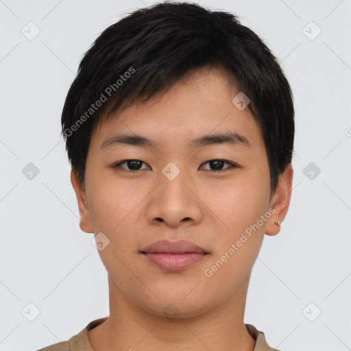 Neutral asian young-adult male with short  black hair and brown eyes