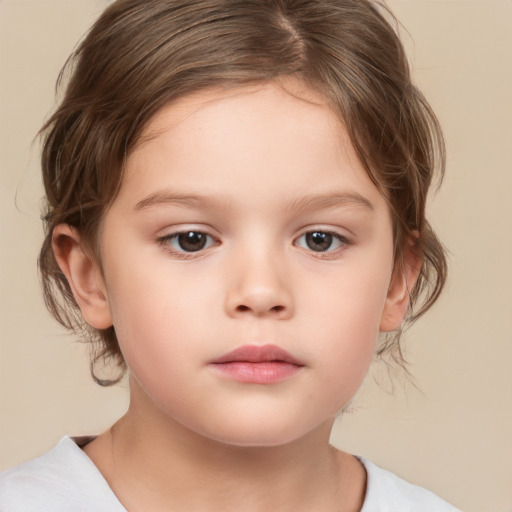 Neutral white child female with medium  brown hair and brown eyes