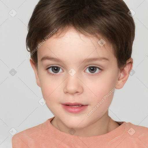 Neutral white child female with short  brown hair and brown eyes