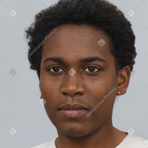 Neutral black young-adult male with short  brown hair and brown eyes