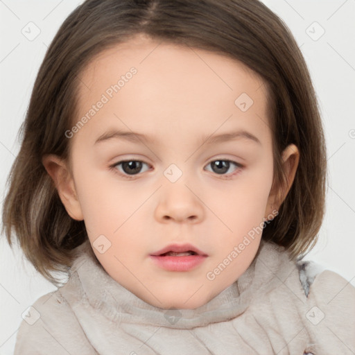 Neutral white child female with medium  brown hair and brown eyes