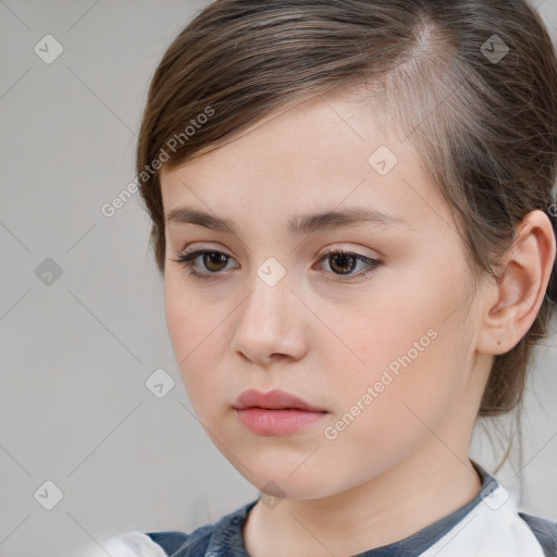 Neutral white child female with medium  brown hair and brown eyes