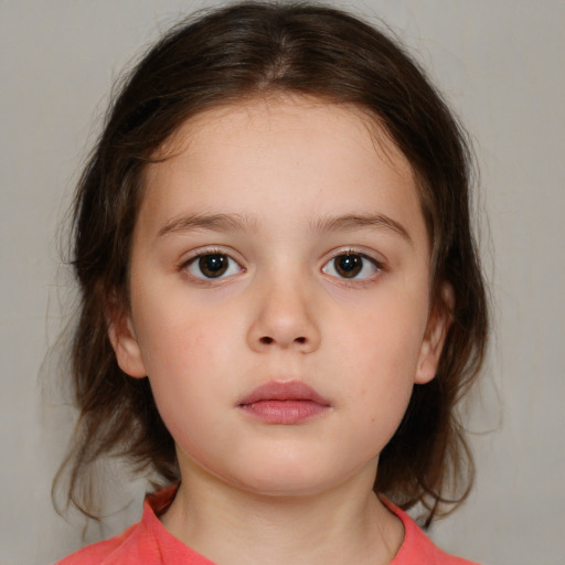 Neutral white child female with medium  brown hair and brown eyes