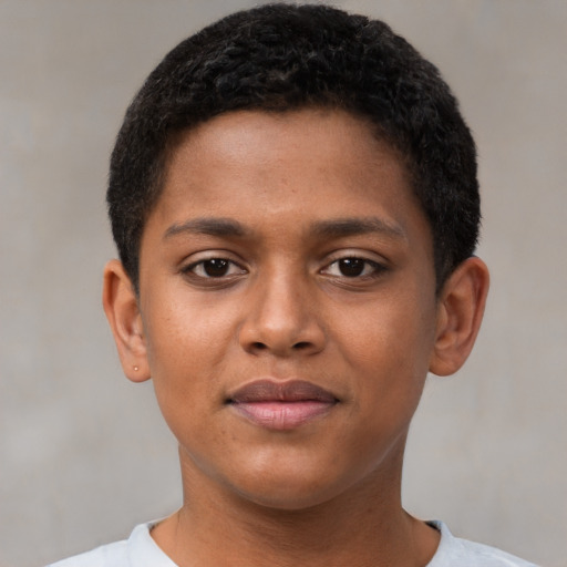 Neutral black young-adult male with short  brown hair and brown eyes