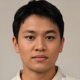 Neutral asian young-adult male with short  brown hair and brown eyes