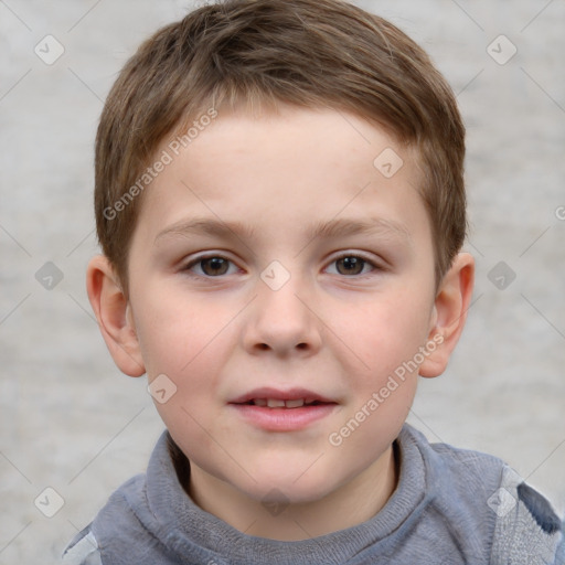 Joyful white child male with short  brown hair and brown eyes