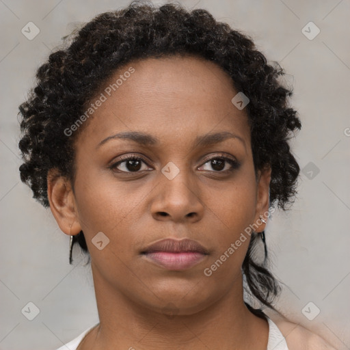 Neutral black young-adult female with short  brown hair and brown eyes