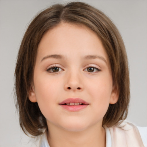 Neutral white child female with medium  brown hair and brown eyes