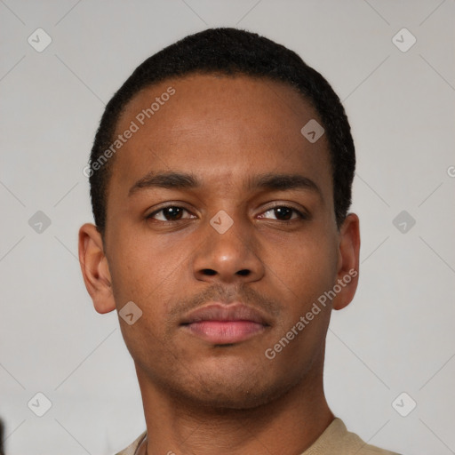 Neutral black young-adult male with short  brown hair and brown eyes