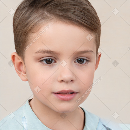 Neutral white child female with short  brown hair and brown eyes