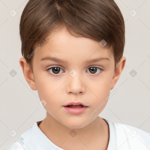 Neutral white child female with short  brown hair and brown eyes