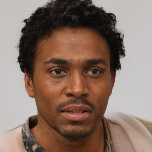Neutral black young-adult male with short  brown hair and brown eyes