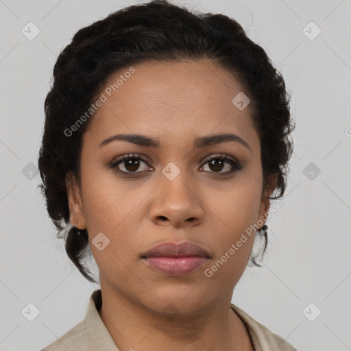 Neutral black young-adult female with short  brown hair and brown eyes