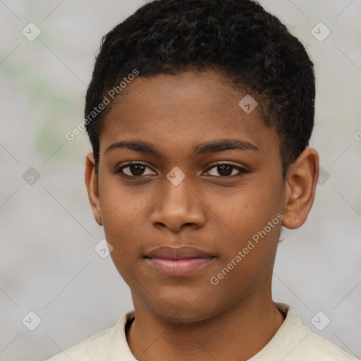 Neutral black young-adult female with short  brown hair and brown eyes