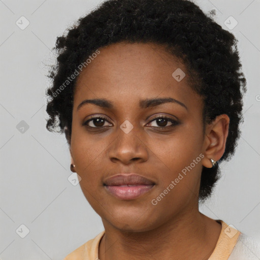 Neutral black young-adult female with short  black hair and brown eyes