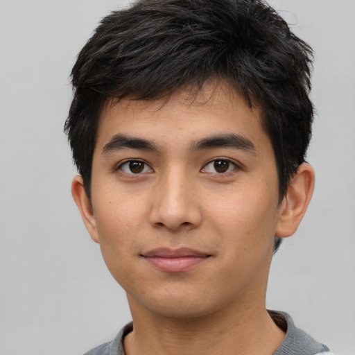 Neutral asian young-adult male with short  black hair and brown eyes