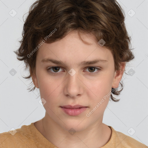 Neutral white child female with short  brown hair and brown eyes