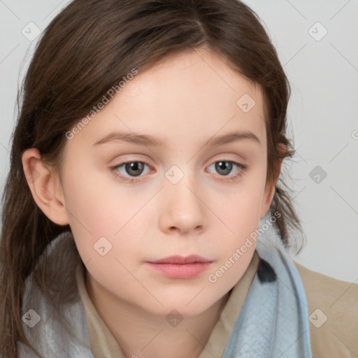 Neutral white child female with medium  brown hair and brown eyes