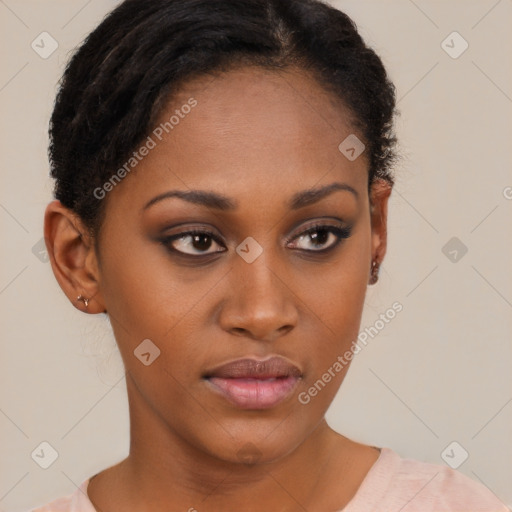 Neutral black young-adult female with short  brown hair and brown eyes