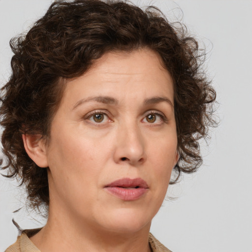 Neutral white adult female with medium  brown hair and brown eyes