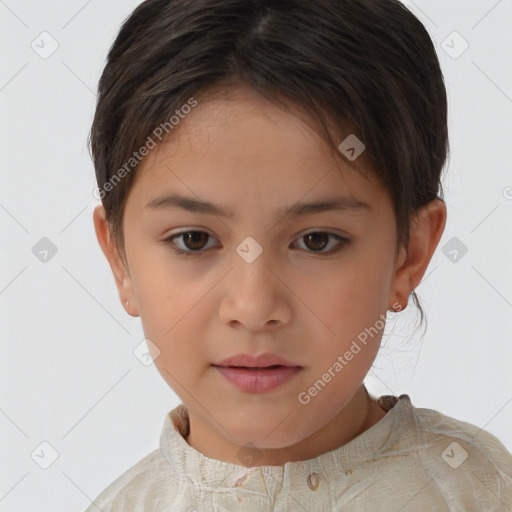 Neutral white child female with short  brown hair and brown eyes